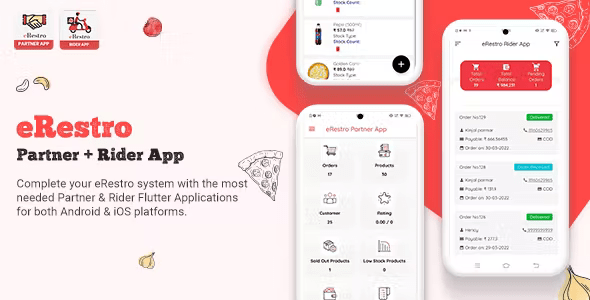 eRestro – Flutter Partner & Rider App for Multi Restaurant & Vendor – Food Ordering System