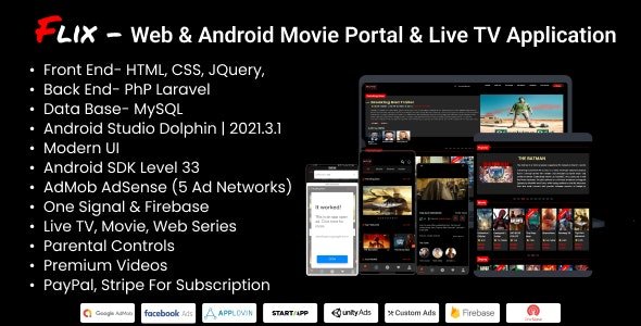 Flix- Web Android Movie Portal Live TV Application