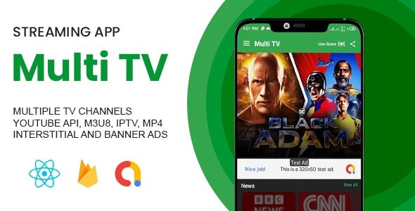 Multi TV Live Streaming App with IPTV, m3u8 Youtube Player (admob facebook ads)
