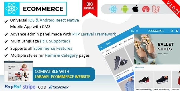 React Ecommerce – Universal iOS & Android Ecommerce / Store Full Mobile App with PHP Laravel CMS