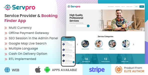 SERVPRO – On Demand Nearby Service Provider Booking Finder App (Web + Android + iOS) 1.9.6